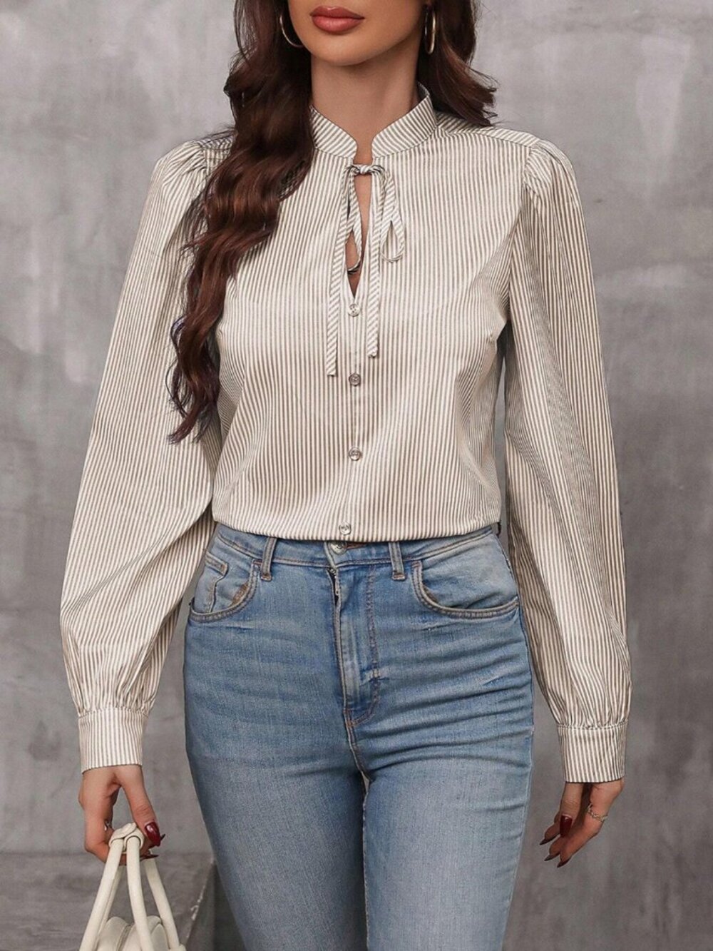 Striped Tie Neck Long Sleeve Blouse | NWT | Size S